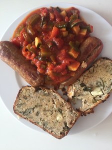 Quorn sausage, tomato sauce, kale and feta loaf