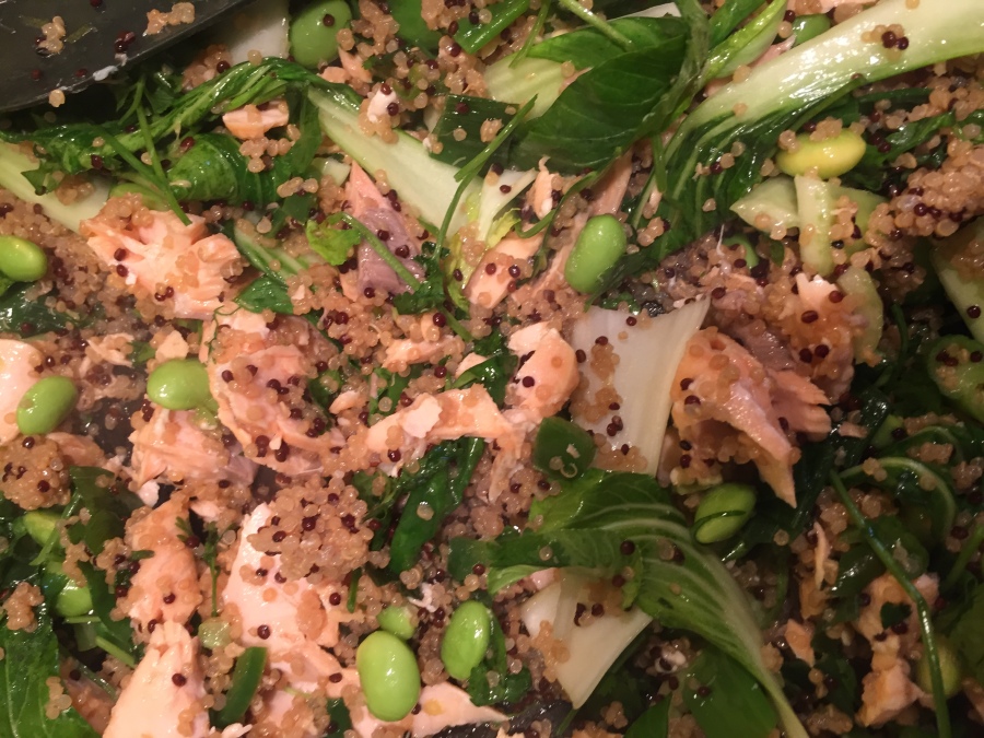 Lime salmon with quinoa and edamame hot salad